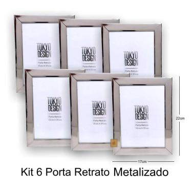 Imagem de Kit 6 Porta Retrato Metalizado Luxo 15x20 Moldura de Fotos