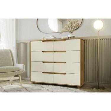 Imagem de Cômoda Doble 8 Gavetas com Vistas Flex Carvalho Grife/Off White - Albatroz