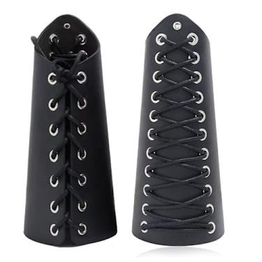 Imagem de YingHwa Pulseira de couro masculina/feminina exagerada masculina de couro rock pulseira personalizada de couro largo punk medieval acessório para cosplay, 14.76" X 8.85", Sem pedras preciosas