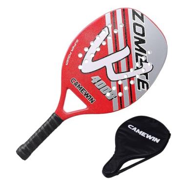 Imagem de Raquete Vermelha Para Beach Tennis Profissional Em Fibra Carbono Com Capa Protetora - Camewin