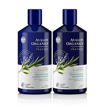 Imagem de Avalon Organics All Natural Biotin B-Complex Therapy Shampoo Espessamento e Condicionador Para Perda de Cabelo e Queda de Cabelo, 14 Fl Oz (Pacote de 2)