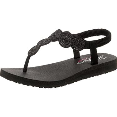 Imagem de Skechers Sandália de dedo feminina de strass circular com estrelas e brilhantes, Preto/preto, 37