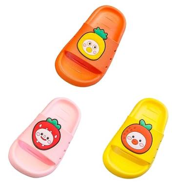 Imagem de Chinelos sapatos para meninas pequenas fundo antimacio meninos e meninas crianças sandálias de frutas design bonito de desenho animado casa, Amarelo + laranja + vermelho, 9 Toddler