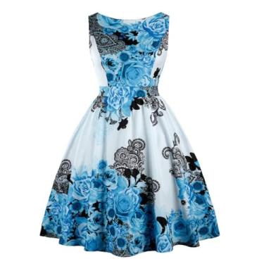 Imagem de MAIFURUN Vestido sem mangas de algodão rockabilly roupão feminino retrô casual comprimento do joelho escritório floral pássaro estampa animal Natal, 7, P