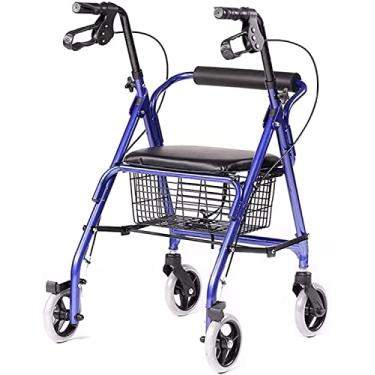 Imagem de Andador de 4 rodas com assento, apoio para os pés, freios e cesto - Andarilho dobrável para mobilidade e auxílio de apoio para idosos com deficiência e usuários deficientes hopeful