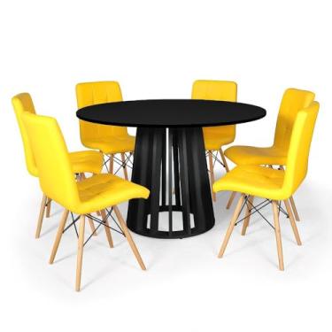 Imagem de Conjunto Mesa de Jantar Redonda Talia Preta 120cm com 6 Cadeiras Eiffel Gomos - Amarelo