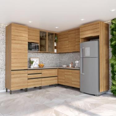 Imagem de Cozinha Bartira Cristal com 14 Portas, 3 Gavetas, 13 Prateleiras e Nicho para Micro-ondas - 301,8cm de Largura