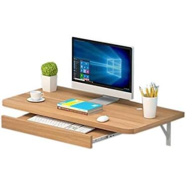 Imagem de Mesa de parede para computador com bandeja de teclado, mesa de madeira para pendurar na parede, mesa flutuante para sala de estar, quarto, escritório, C, 100 × 40cm