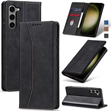Imagem de Jasonyu Flip Carteira Capa para Samsung Galaxy S23 5G,Capinha Folio Magnética de Couro com Suporte para Cartão,Suporte para Chute - Protetora Durável de TPU à Prova de Choque para Telefone,Preto