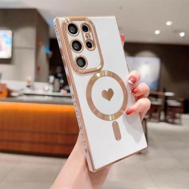 Imagem de Para samsung galaxy s24 s23 s22 ultra 5g caso amor coração chapeamento silicone caso para samsung s21 s23 s 23 24 ultra, branco, para s24 ultra