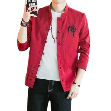 Imagem de KANG POWER Jaqueta bordada masculina japonesa streetwear jaqueta masculina jaqueta de inverno para homens casaco, Vermelho, G
