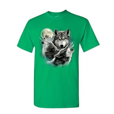 Imagem de Camiseta masculina Howling Wolf Pack Wild Wilderness Animals Nature Moon, Verde, P