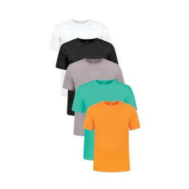 Imagem de Kit Camiseta com 5 camisetas 100% Algodão (BR, Alfa, XG, Plus Size, Branca, Preta, Cinza Chumbo, Verde Bandeira e Amarelo Ouro)