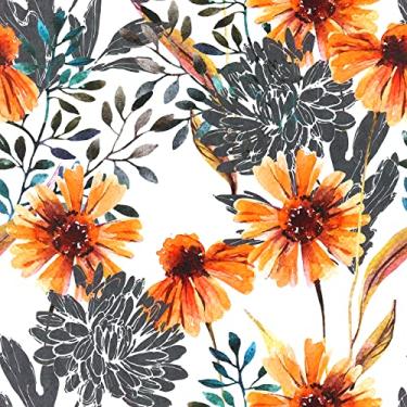 Imagem de ReWallpaper Papel de parede floral vintage colar e descascar papel de contato margarida laranja/cinza mural de parede para quarto rolo de papel de parede forro de gaveta autoadesivo 44 cm x 3 m