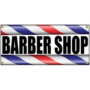 Imagem de Barbearia banner loja loja loja placa de negócios 91,44 cm por 38,1 cm haste de barbeiro corte de cabelo