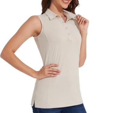 Imagem de Casei Camisetas polo femininas de golfe sem mangas FPS 50+ secagem rápida com gola regata atlética, Caqui, 3G