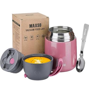 Imagem de Jarra térmica para alimentos quentes e frios para crianças e adultos, recipientes térmicos de alimentos quentes de 500 ml para almoço, pote de aço inoxidável com isolamento de camada tripla com colher