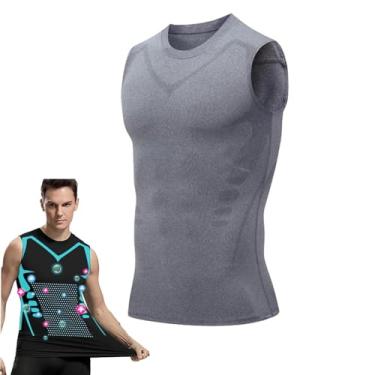 Imagem de QIAWI Ionic Shaping Vest, 2024 New Version Ionic Shaping Vest, camiseta masculina de compressão emagrecedora, colete modelador corporal, Cinza, GG