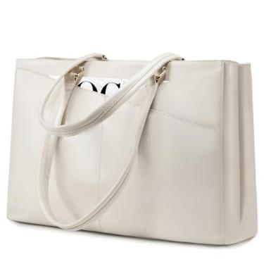 Imagem de Bolsa feminina para notebook LOVEVOOK, bolsa de couro PU impermeável para notebook de 15,6 polegadas, bolsa para trabalho, bege