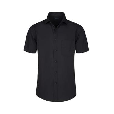 Imagem de Double Pump Camisas sociais masculinas de manga curta com ajuste regular, camisas casuais de negócios sólidas, Preto 322, G