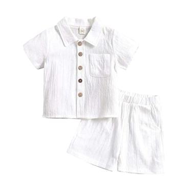 Imagem de Camiseta de manga curta com estampa lisa de algodão para meninas primavera verão, Branco, 4-5 Anos