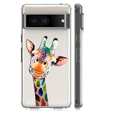 Imagem de HUIYCUU Capa para mulheres, meninas, à prova de choque, para câmera de tela, antiderrapante, colorida, 3D, bonita, transparente, com design padrão de estampa animal, capa amortecedora macia de cristal fino (girafa, para Google Pixel 8)