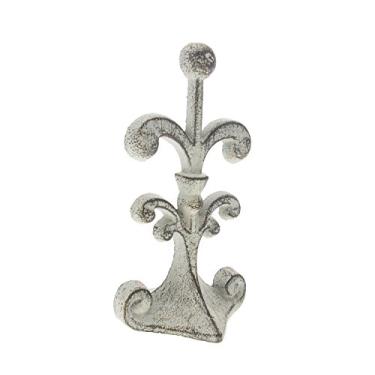 Imagem de Batente de porta de ferro fundido Fleur De Lis | Cunha decorativa para porta | com fundo de feltro acolchoado anti-arranhões | Design vintage antigo | Sólido e resistente | 10 x 9 x 19,7 cm | Branco