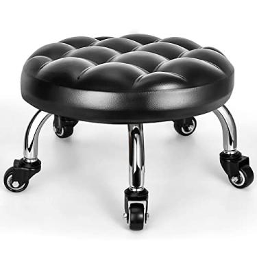 Imagem de FLOLXNB Banqueta baixa com rodas, banco baixo com rodas, cadeira de assento baixo de couro PU, banco com rodinhas para escritório em casa, loja de garagem (estilo 1)
