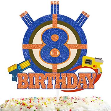Imagem de Gun target Cake Topper Pick for Boys Girls 8th Birthday Dart Bullet War Theme Party Decoration Supplies Gun Shooting Crosshairs Glitter Cake Decor for Cheer to 8 Years Old