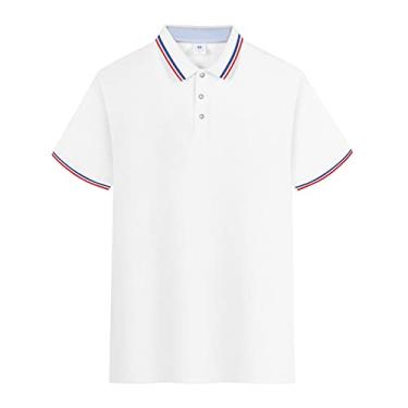 Imagem de Polos de golfe masculinos fibra de álcool polivinílico cor sólida tênis camiseta leve ajuste regular ajuste umidade wicking seco colarinho(Color:White,Size:S)