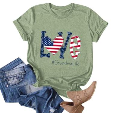 Imagem de Camisetas femininas com bandeira americana, manga curta, estampa Love Grandma Life, Dia da Independência, patriótica, casual, caimento solto, Ag, GG