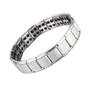 Imagem de Pulseira Magnética Bracelete Turmalina Aço Inoxidável - Saúde Energia e Equilíbrio (Prateada)