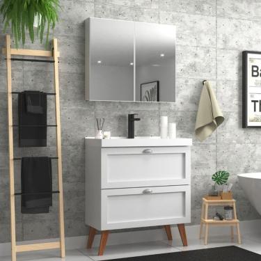 Imagem de Gabinete Para Banheiro Com Cuba E Armario 80cm Mdf Milano - On Móveis Cor:branco