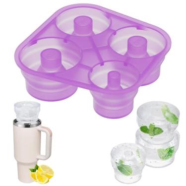 Imagem de AWINNER Acessório de silicone compatível com Stanley Cup 1,134 g, bandeja de cubos de gelo, compatível com copo, freezer, café, bebidas (roxo)