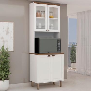 Imagem de Torre Quente com Cristaleira 2 Portas de Vidro 100% Mdf Iluminata Branco/Ébano