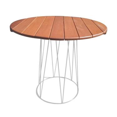 Imagem de Mesa Para área Gourmet Redonda 90cm Logan Base Em Ferro Branco Branco