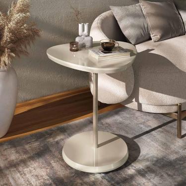 Imagem de Mesa De Apoio Lateral Oval Bel - 100% Mdf Off White