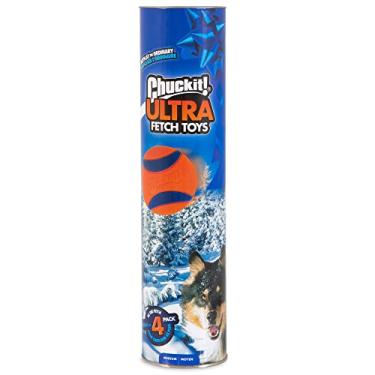 Imagem de Chuckit! Pacote com 4 bolas de ultra borracha para cães | Bolas indestrutíveis para cães bola indestrutível compatível com Chuck It lançador de bola de tênis 18 m | Bolas de brinquedo para cães médio