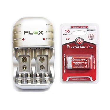 Imagem de Carregador Flex C03 Com 4 Baterias 450 mah Recarregáveis Mox 9v de Lítio Ion Mo-9v450