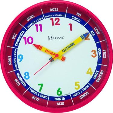 Imagem de Relógio Parede 25cm Herweg Educativo Infantil 6690 Vermelho