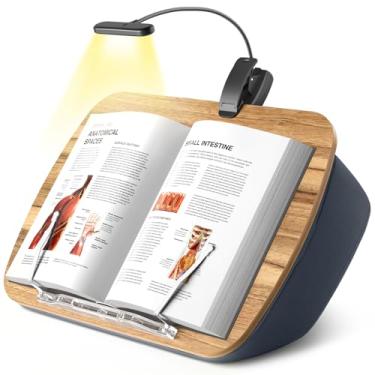 Imagem de ERGONOV Suporte de almofada de livro com luz de leitura de 6500 K, suporte de livro mãos livres, suporte confortável para leitura na cama, mesa ou sofá, descanso de livros de madeira para amantes de