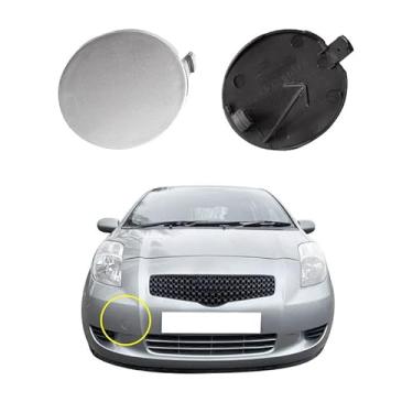 Imagem de Capa de gancho de reboque para para-choque dianteiro de carro compatível com Toyota Yaris 4 portas Sedan 2006 2007 2008 tampa de reboque 52127-0D908 tampa pequena tampa de reboque prata lado direito