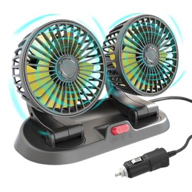 Imagem de Ventilador de painel de carro 12V/24V, ventilador de carro de cabeça dupla, ventilador de caminhão ajustável, ventilador de resfriamento giratório de 360 °, adequado para crianças, barcos, caminhões