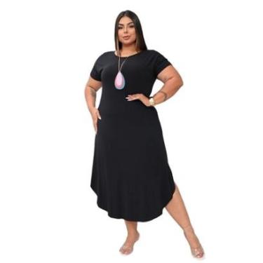 Imagem de Vestido Camiseta Maxi Longo com Fendas Plus Size-Feminino