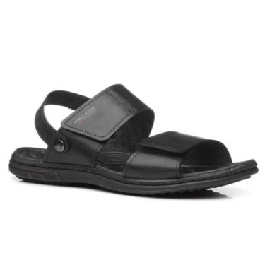 Imagem de Sandália Papete Masculina Couro Calce Fácil Pegada Conforto Cor:Preto;Tamanho:38