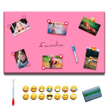 Imagem de Painel Mural de Fotos e Recados - Mural Magnetico - 40x60 Quadro Branco Colorido/Lousa +12 Imãs e Caneta (Rosa)