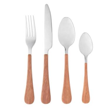 Imagem de WOLFF Faqueiro de Aço Inox Com Cabo em Plástico Amadeirado Milão 24 Peças - Jogos de Talheres - Mesa Posta - Utensílios de Cozinha, Enxoval, Casamento, Decoração