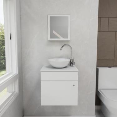 Imagem de Gabinete Armário para Banheiro Suspenso com Pia Cuba e Espelho 44cm Branco
