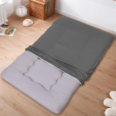 Imagem de Capa de colchão futon 100% algodão – capa macia lavável com zíper à prova de poeira para colchão tradicional de tatame japonês (Queen, cinza escuro)