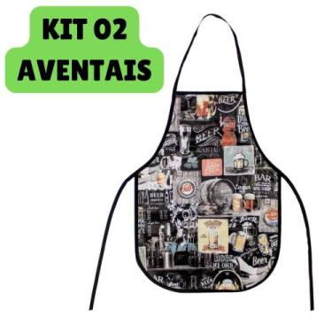 Imagem de Kit 2 Avental de Cozinha Lavanderia Estampado Impermeável Multiuso Vár